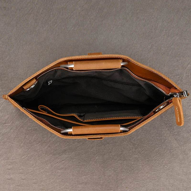 Vintage Style Men's Leather Briefcase Slim Working Tote Designer Bag - VacationGrabs