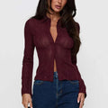 VacationGrabs Women Y2k Vintage Striped Slim Fitted Shirt Coquette Long Sleeve Button Down Collared Tee Basic Office Work Blouse