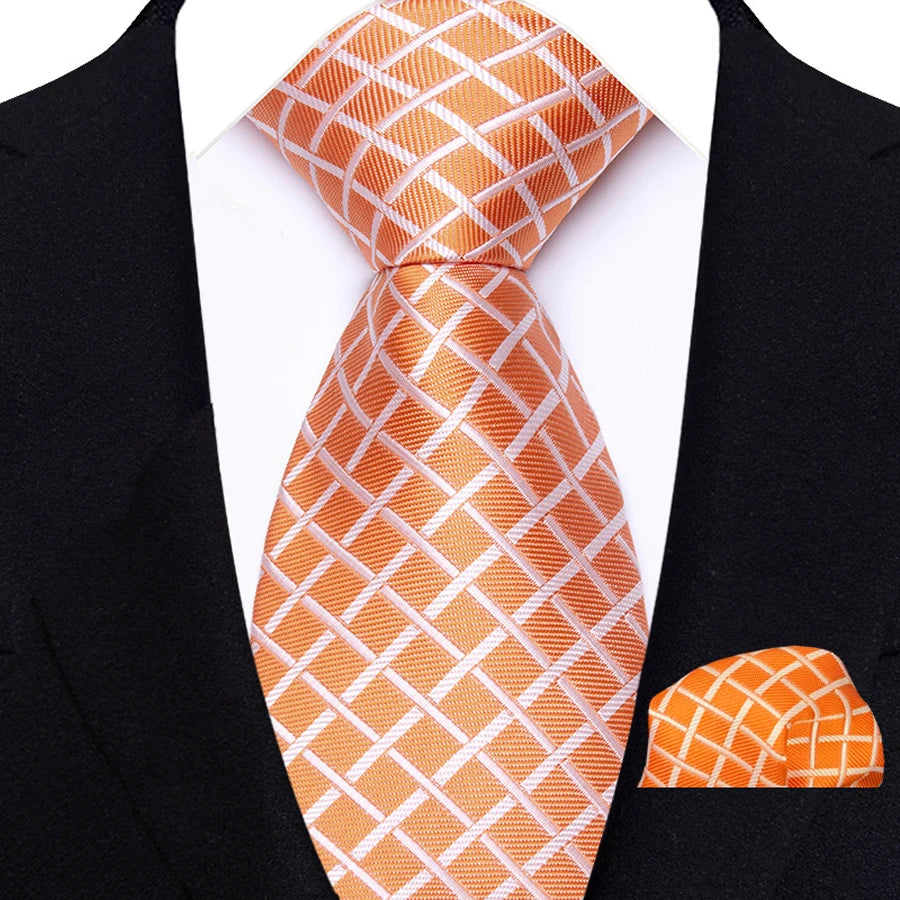 Men Tie Hankerchief Set Plaid & Checks 8CM Necktie Pocket Square Cravat for Male Wedding Party Business Gift Accessories