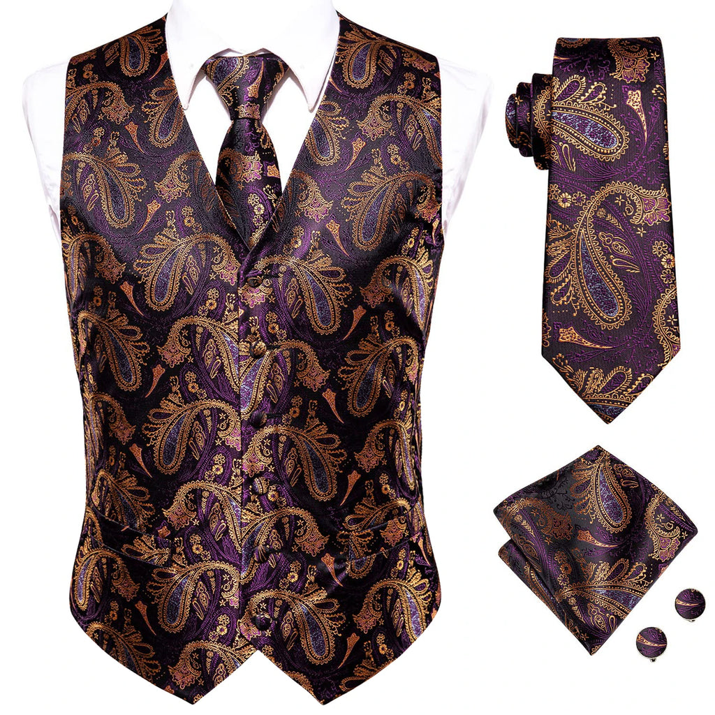 Purple paisley necktie set, silk, perfect for formal events, necktie how to tie