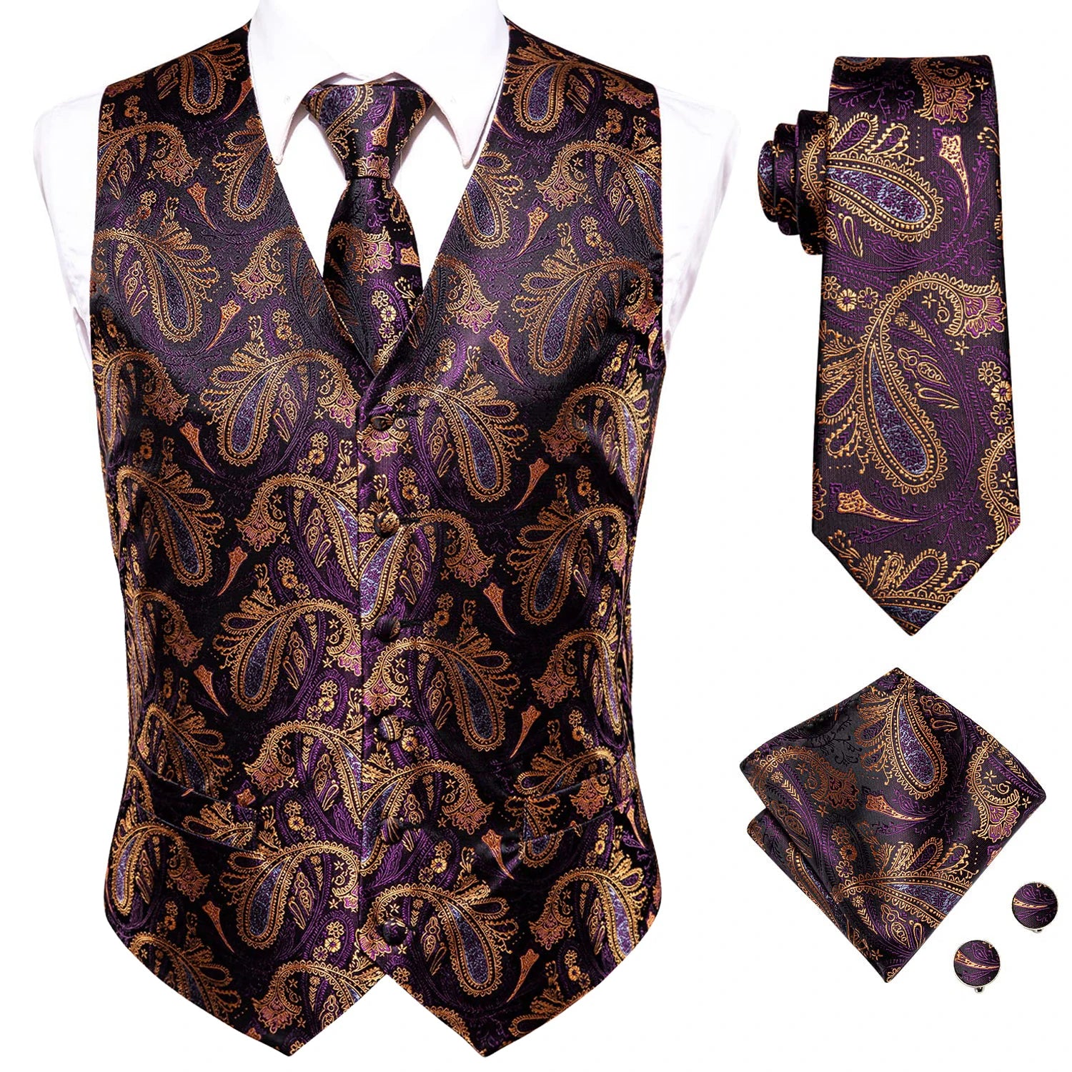 Purple paisley necktie set, silk, perfect for formal events, necktie how to tie