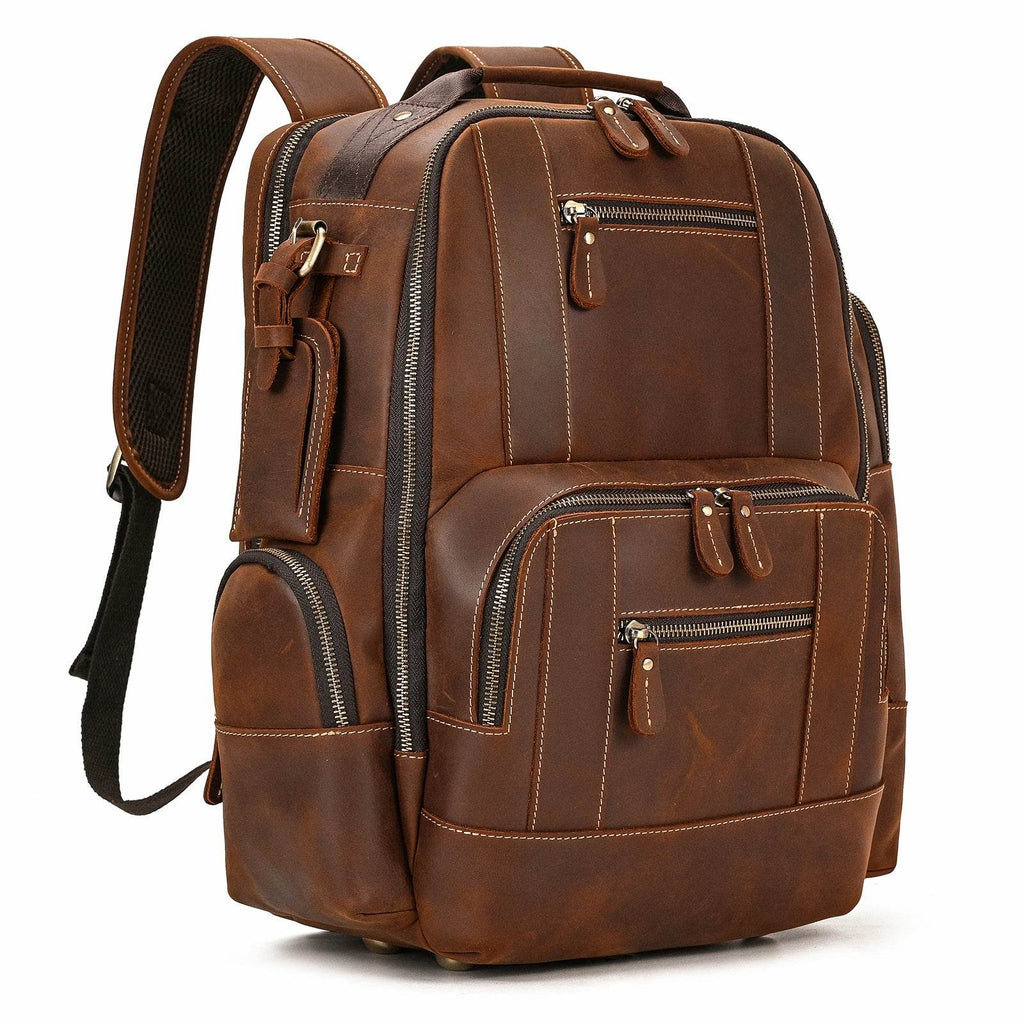 Vintage Crazy Horse Leather Backpack Men Travel Laptop School Bag - VacationGrabs
