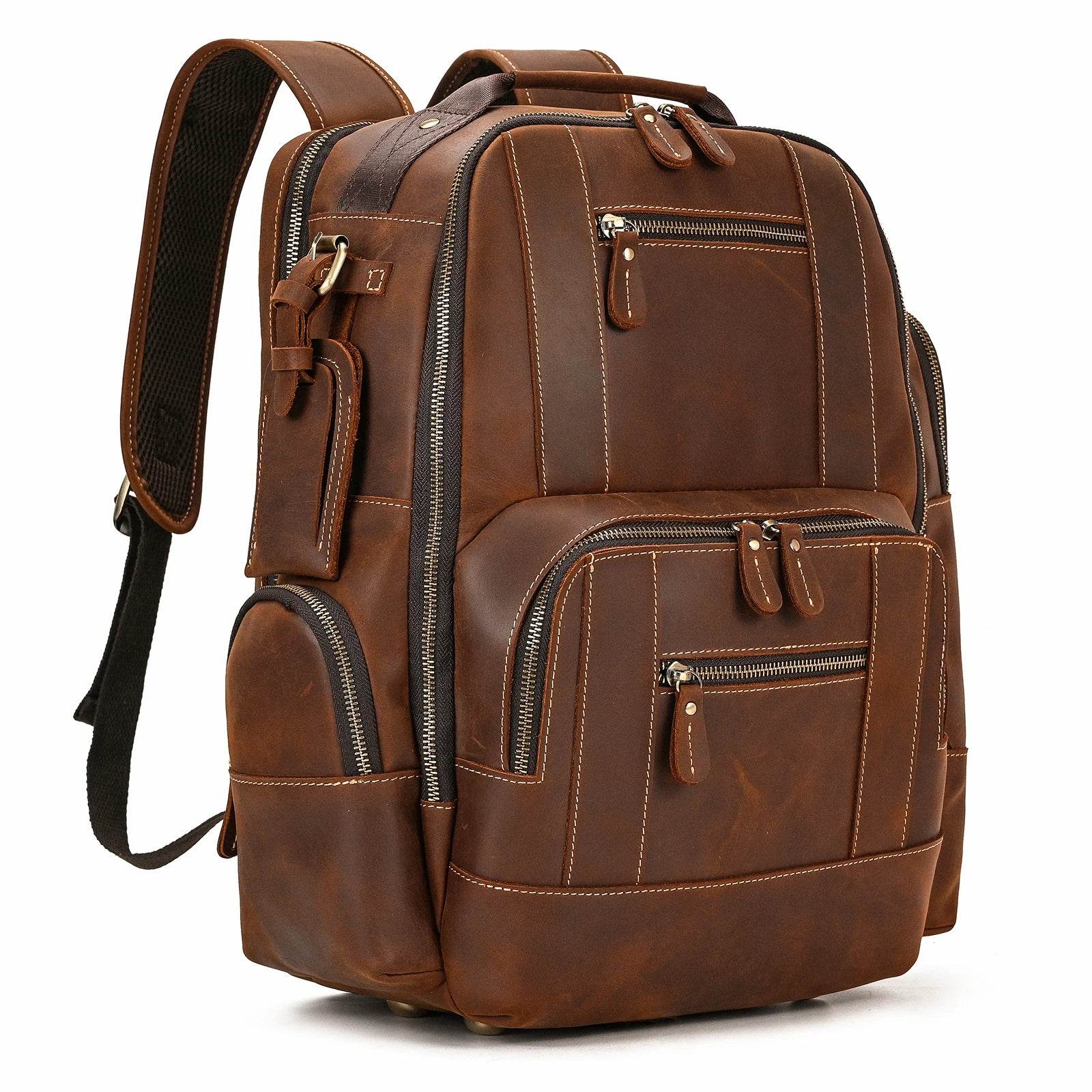Vintage Crazy Horse Leather Backpack Men Travel Laptop School Bag - VacationGrabs