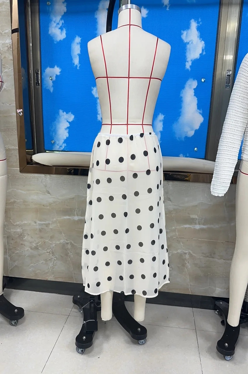 VacationGrabs Women Polka Dot Sheer Midi Skirt Sexy See Through Low Rise Long Skirt Flowy Mesh Cover Up Maxi Skirts Beachwear