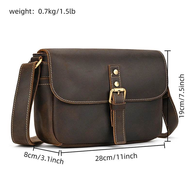 Retro Crazy Horse Leather Crossbody Shoulder Bag Men - VacationGrabs