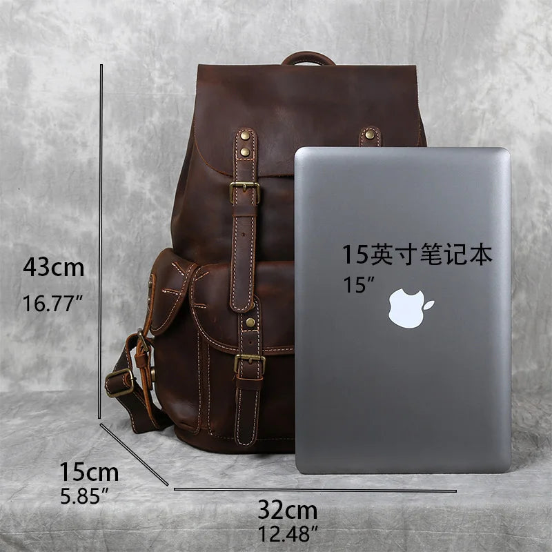 Men's Leather Travel Backpack, Cowhide with Laptop Sleeve
