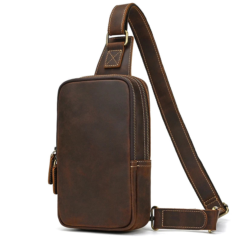 Simple Style Leather Chest Bag Crazy Horse Leather Retro Chest Pack Sling Bag Crossbody Chest Packs Thick Cowhide Men's Bags