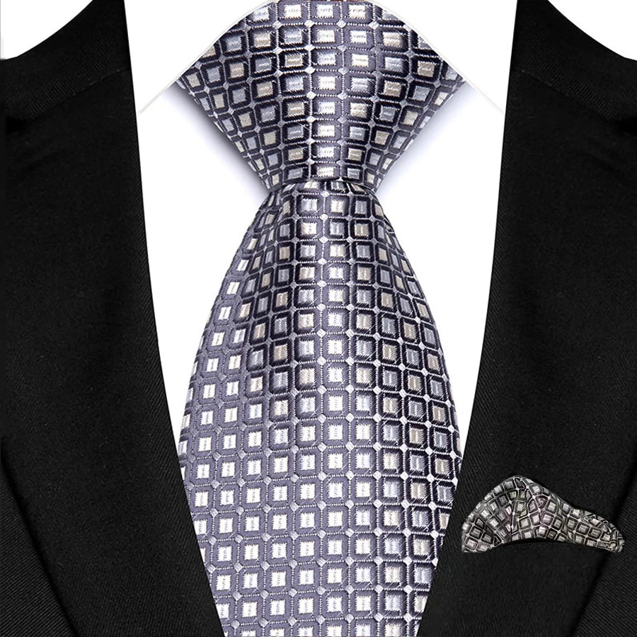 Men Tie Hankerchief Set Plaid & Checks 8CM Necktie Pocket Square Cravat for Male Wedding Party Business Gift Accessories