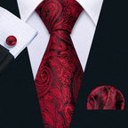 Red Plaid Silk Tie Set for Men - VacationGrabs