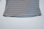 VacationGrabs Women Y2K Striped Two Piece Set Boat Neck 3 4 Sleeve Crop Top with Shorts Slim Fit Casual Daily Street Matching Outfit