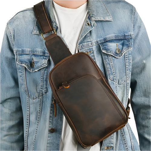 Casual Leather Chest Bag Retro Men's Crossbody Outdoor Sling Bag - VacationGrabs
