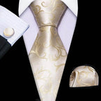 Gold & Beige Silk Tie Set for Men - VacationGrabs