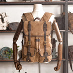 Vintage Leather Travel Backpack, Waxed Canvas 15.6" Laptop