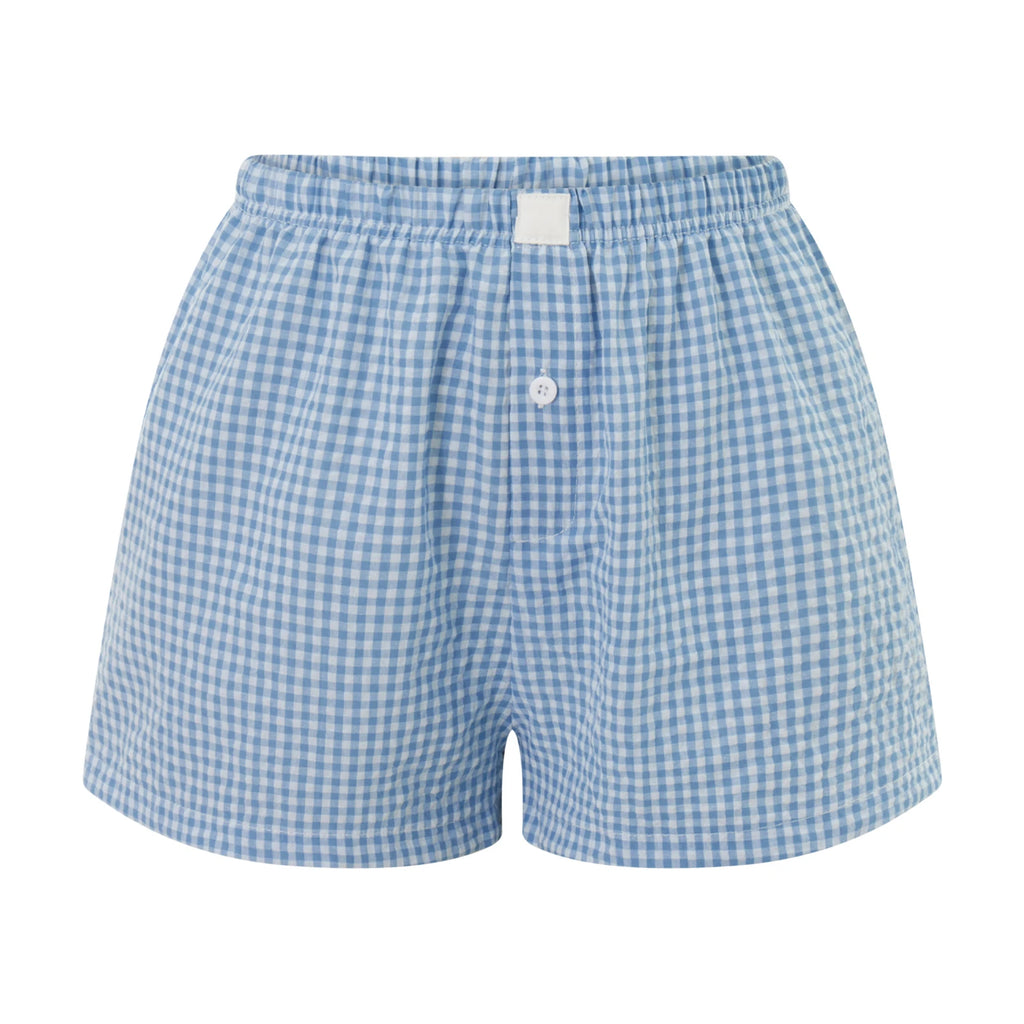 VacationGrabs Women Y2k Gingham Boxer Shorts Stripes Button Elastic Waist Boxers Cute Mini Bloomers Plaid Loose Fit Boy Shorts