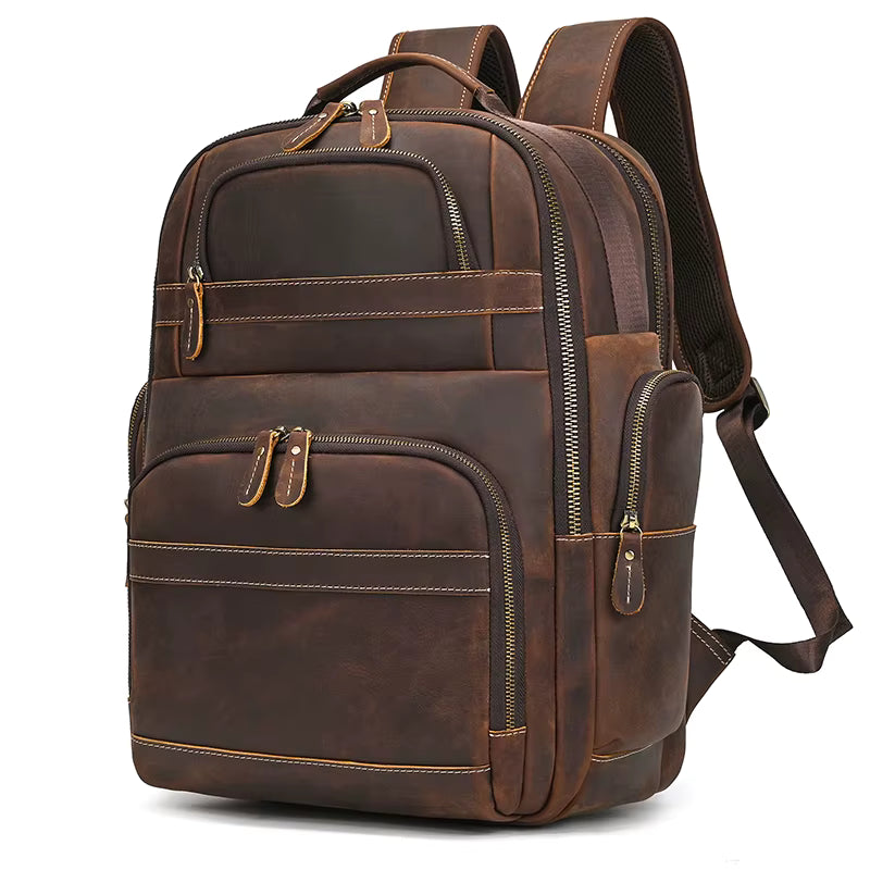 Double Layer Leather Backpacks For Men Large Capacity