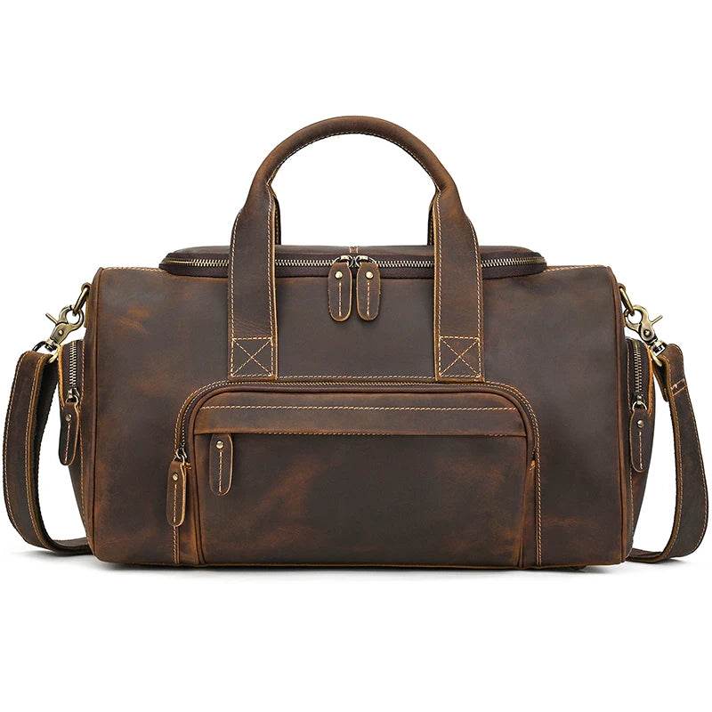 Designer Business Travel Leather Duffle Bag for Men Outdoor Coffee - VacationGrabs