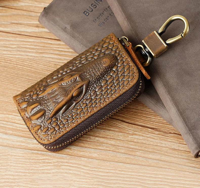 Alligator Pattern Leather Key Wallet for Car Keys Genuine Leather Key Case - VacationGrabs