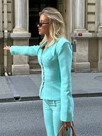Tiffany Blue Blazer, Mini Skirt & Flare Trouser Separates