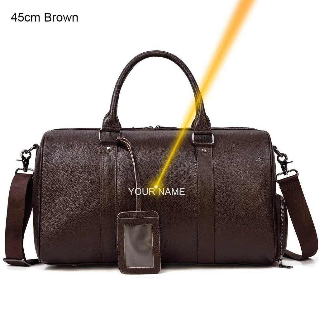 Personalized Leather Duffel Bags Purple Blue Brown Black - VacationGrabs