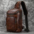 Leather Chest Bag Big Capacity Crazy Horse Vintage Sling Bag - VacationGrabs