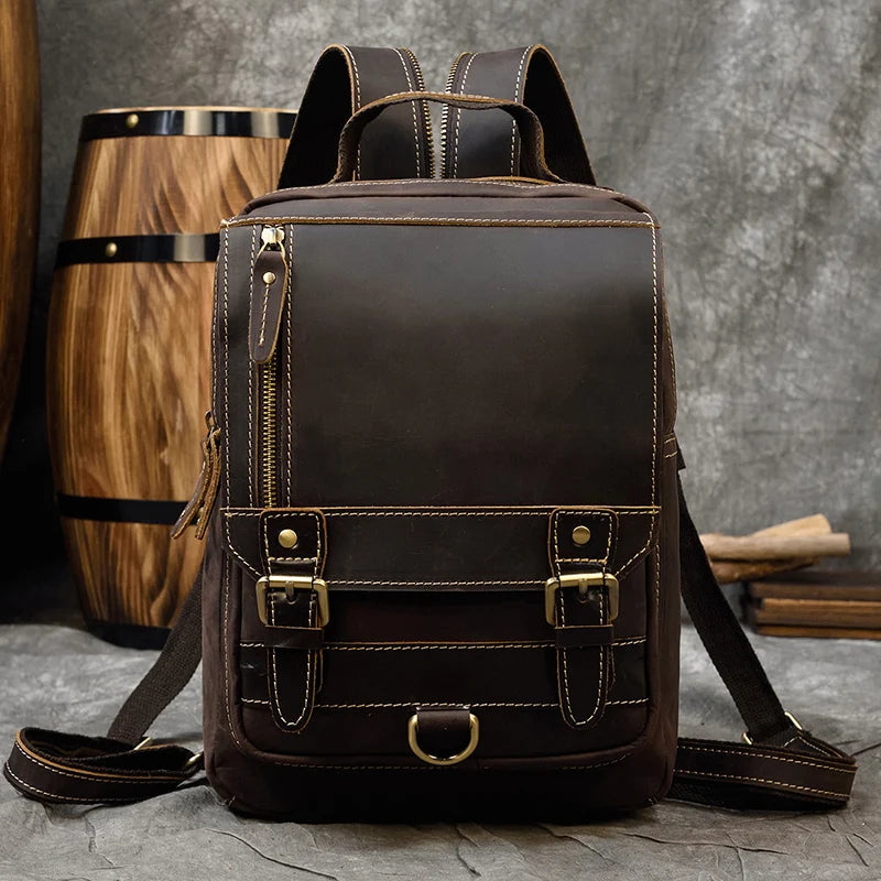 Vintage Genuine Leather Sling Bag for Men – Dark & Light Brown