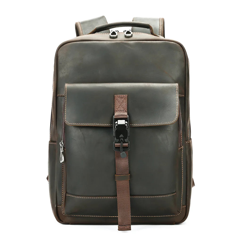 Frenzy Horsehide Men's Double-Shoulder Backpack, Cowhide Outdoor Travel Backpack, Men's Genuine Leather Double-Shoulder Bag