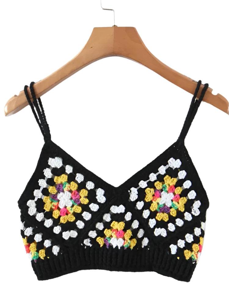 Boho Crochet Cropped Camis Tank Top Handmade Knittted - VacationGrabs