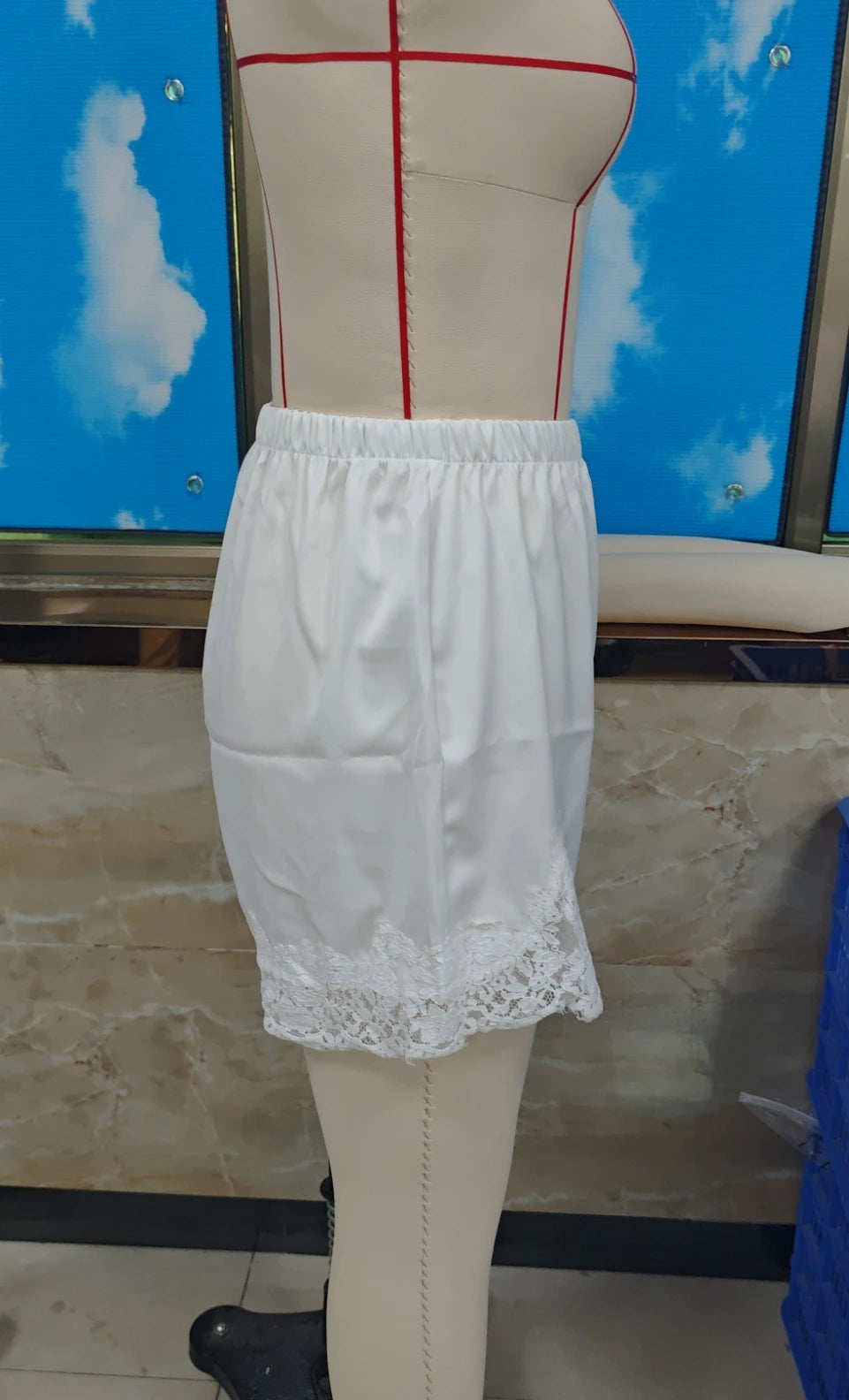 VacationGrabs Women Pettipants Slip Shorts Lace Trim Satin Silk Bloomers Bottoms Elastic Waist Lace Slip Shorts Y2K Streetwear