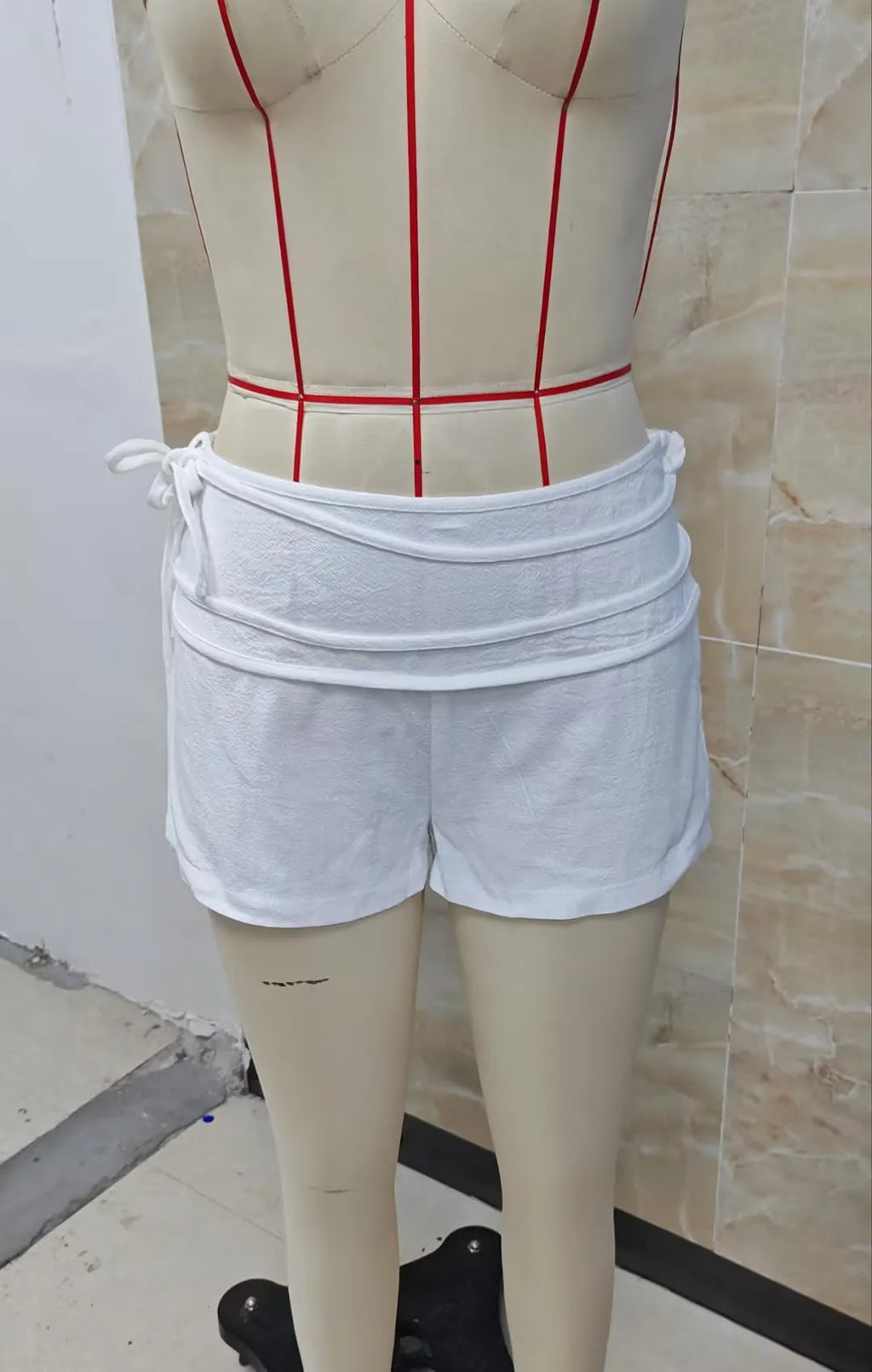 VacationGrabs Summer Vacation Low Waist Shorts Women Fold Over Waistband Side Tie Ruched Striped Solid Casual Beach Mini Short Pants