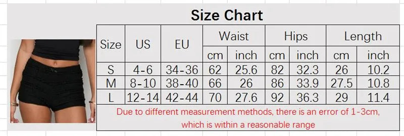VacationGrabs Women Summer Y2K Lace Tiered Shorts Low Waist Bow Front Ruffle Hot Pants Casual Smocked Bodycon Mini Shorts