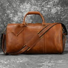 Vintage Leather Travel Duffle Bag With Shoe Pocket Weekend Bag - VacationGrabs