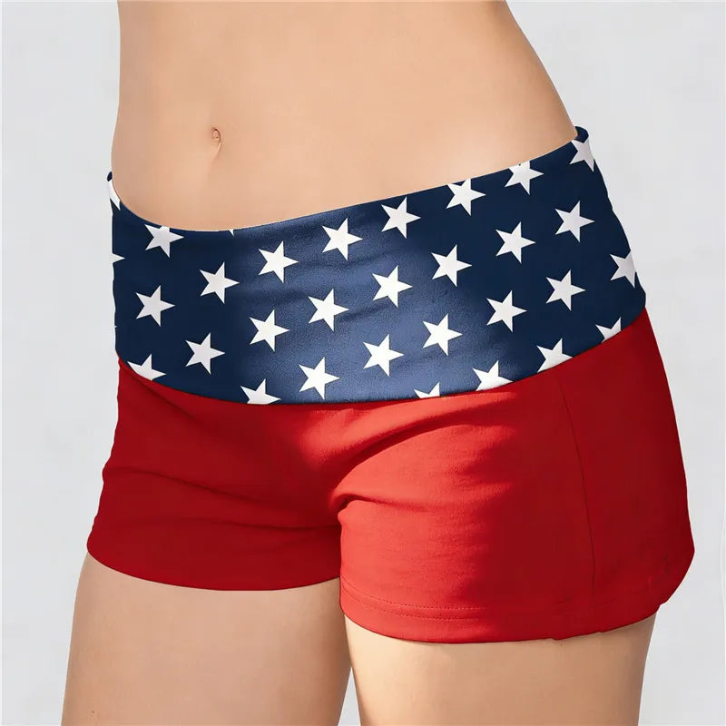 VacationGrabs Womens Patriotic Shorts Casual Foldover Waist Stars and Stripes Print Slim Fit Shorts Streetwear Shorts Independence Day