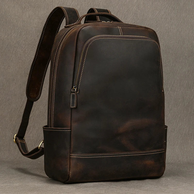 Sac à dos en cuir pour ordinateur portable 15,6" pour homme, style vintage et professionnel
