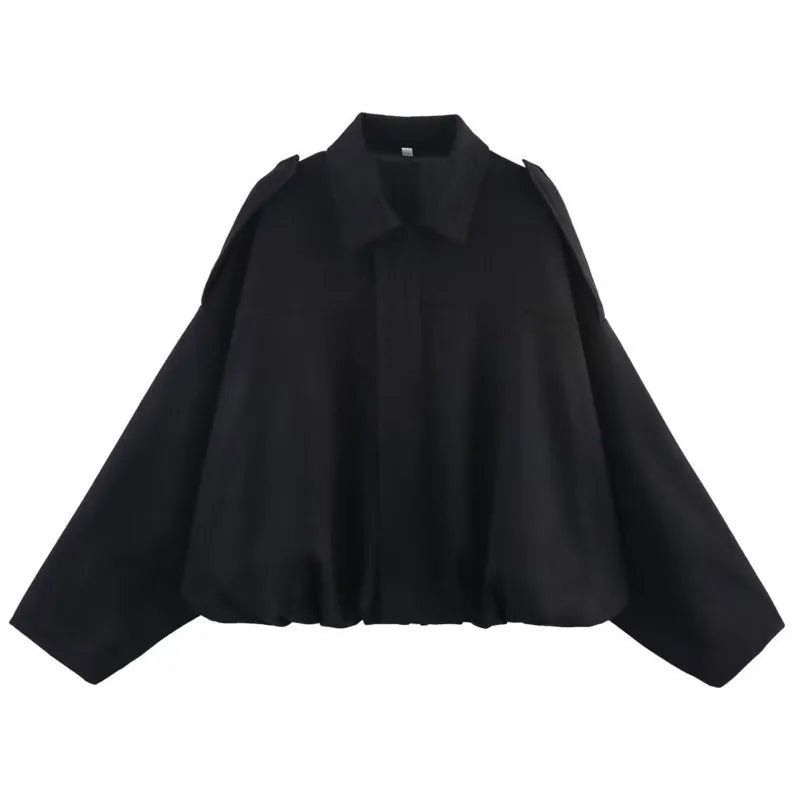 Women's Batwing Sleeve Zip-Up Jacket, Loose Fit Short Coat