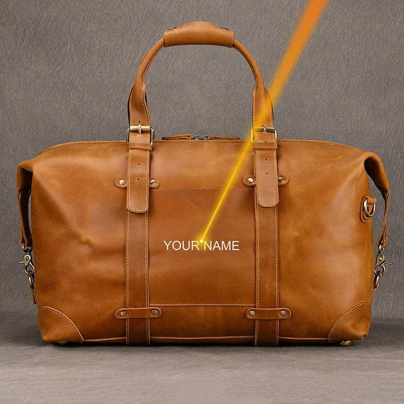 Business Leather Travel Bag Genuine Duffle for Airplane Luggage - VacationGrabs