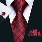 Red Plaid Silk Tie Set for Men - VacationGrabs