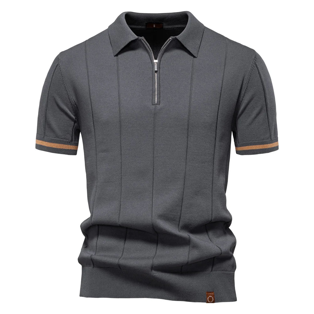 Men's Sport Zip Polo Shirt – Solid Color, Short Sleeve