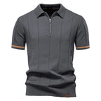 Men's Sport Zip Polo Shirt – Solid Color, Short Sleeve