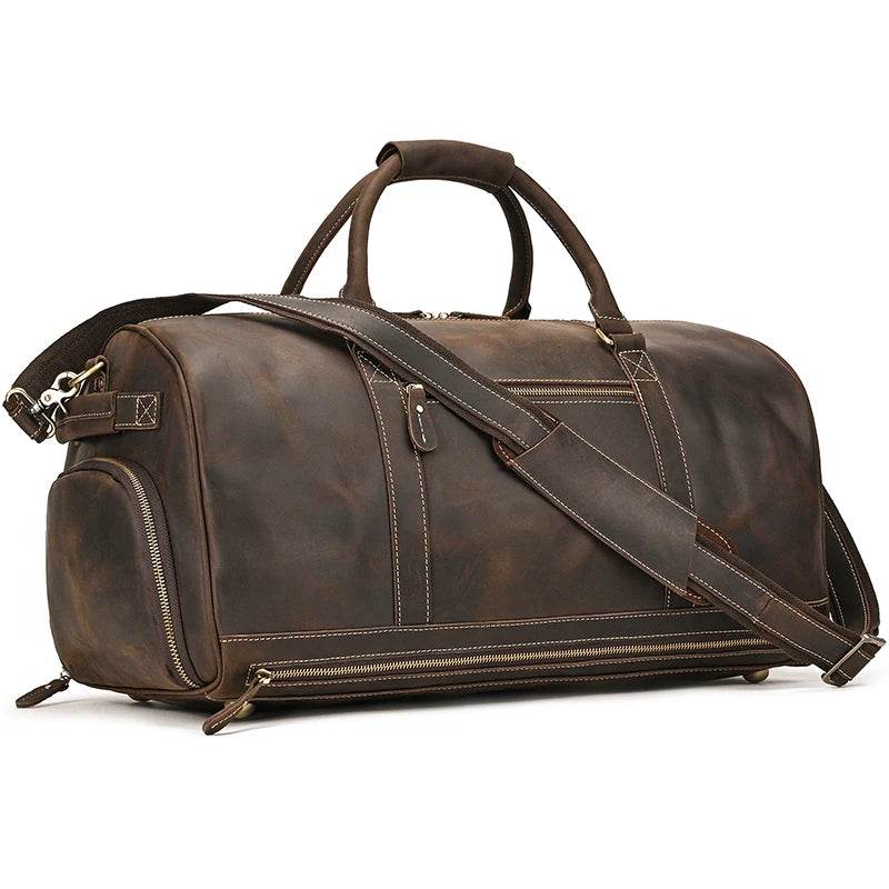 Men's Genuine Leather Travel Bag – Luggage with Shoe Compartment - VacationGrabs