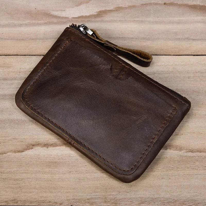 Mini Coin Purse Genuine Leather Real Cowhide Small Wallet with Key Ring - VacationGrabs