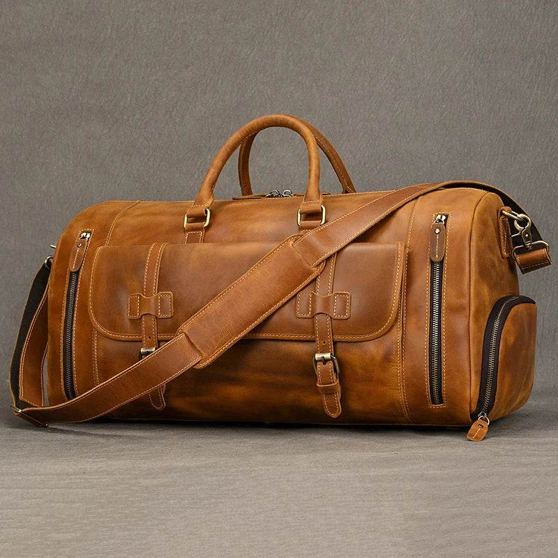 Vintage Fashion Leather Men’s Travel Duffel Bag Luggage - VacationGrabs