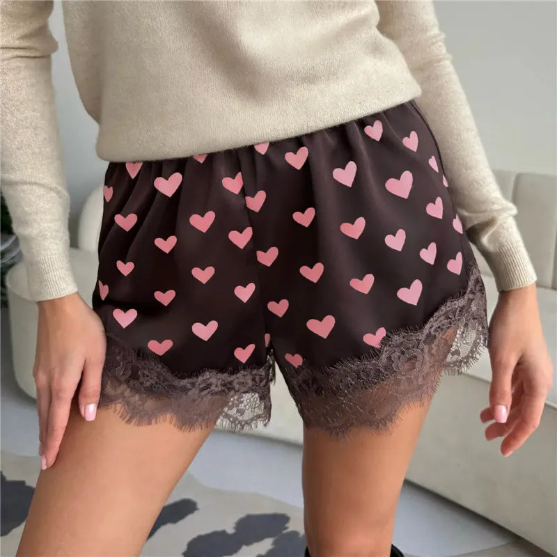 VacationGrabs Women Lace Satin Shorts Silk Y2k Elastic Waist Mini Shorts Coquette Aesthetic Boxer Slip Pettipants French Knickers