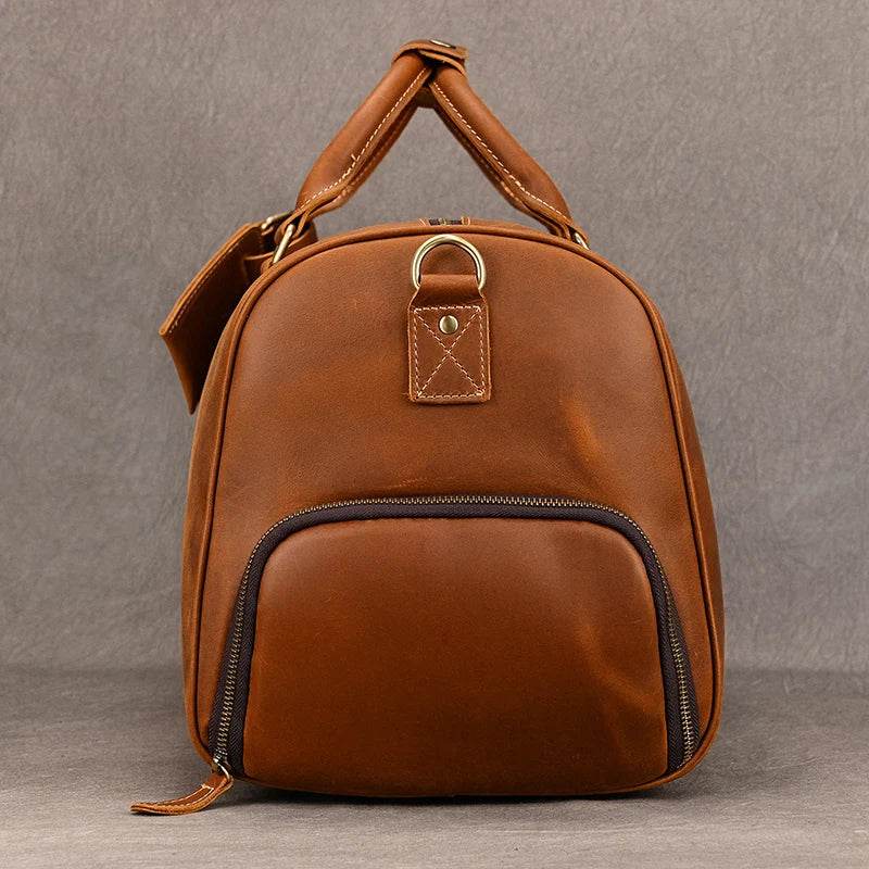 Custom Name Leather Duffel Bag Men’s Weekender Travel Bag - VacationGrabs