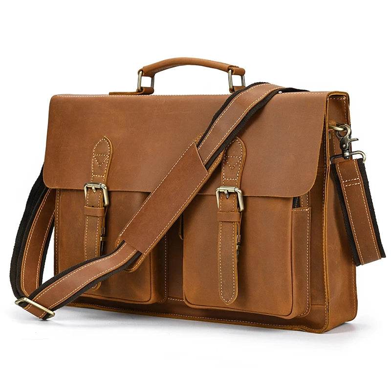 Luxury Genuine Leather Briefcase Laptop Bag Vintage Shoulder Bag - VacationGrabs
