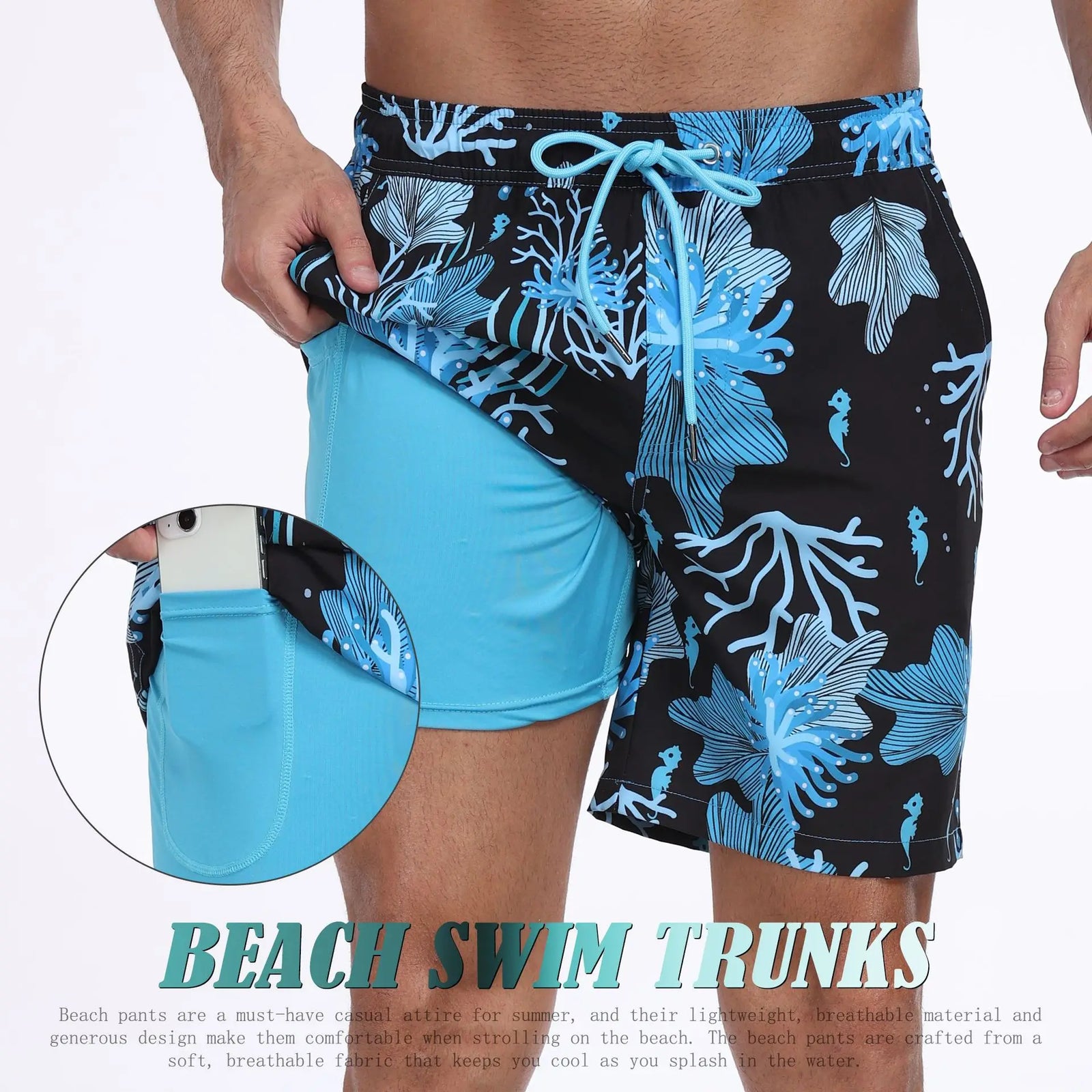 Comfortable Swim Trunks for Mens with Phone Pocket