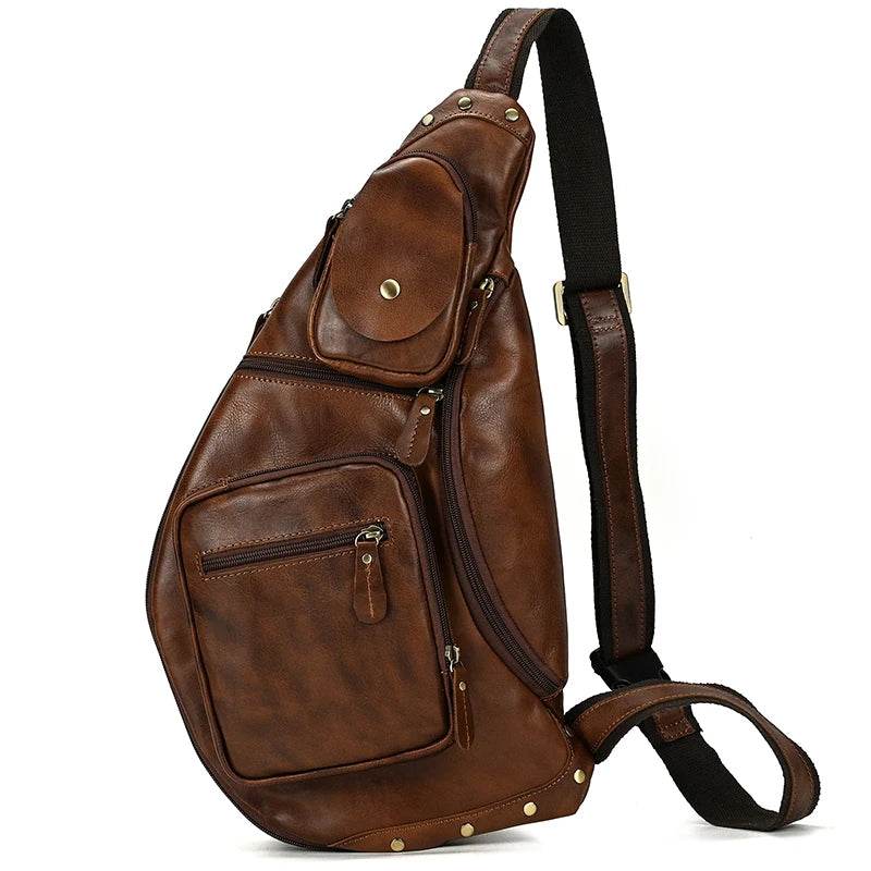 Leather Waist Bag Vintage Chest Pack Sling Bag for Men - VacationGrabs