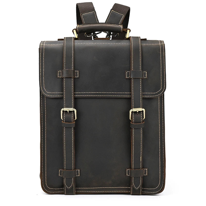 Crazy Horse Leather Backpack for Men 15.6" Laptop Travel Bag