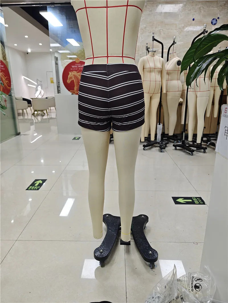 VacationGrabs Women Y2K Striped Low Rise Mini Shorts Bodycon Stretch Hot Pants Y2K Retro 2000s Aesthetic Casual Streetwear