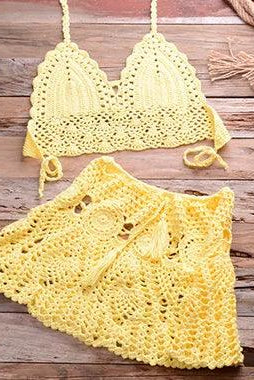 Women's Swimwear - Cover Ups Two Piece Crochet Womens Bikini Set Cover Up Beachwear