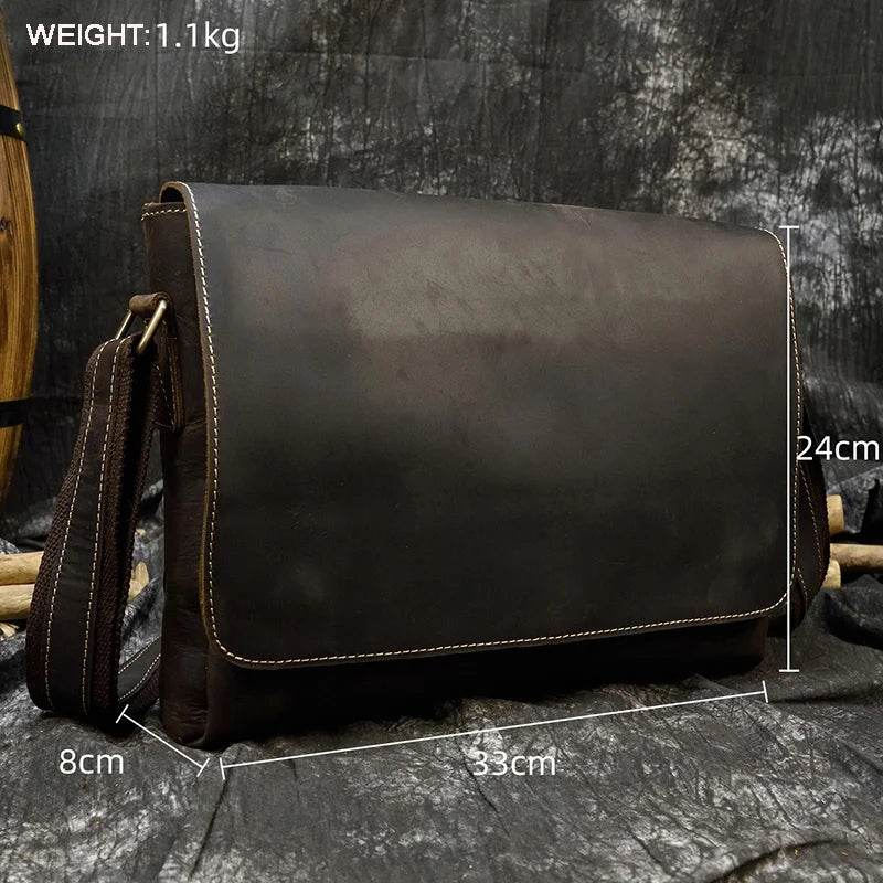 Retro Genuine Leather Laptop Shoulder Bag Business Messenger Bag - VacationGrabs